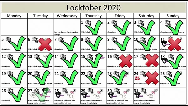 گرم Locktober 2020 - The tasks that each proper chastity slave should perform that month of the year. You have to follow all the tasks consistently. You must not skip any task. Any task you miss for whatever reason, means your dick stays locked an extra day کل ٹیوب